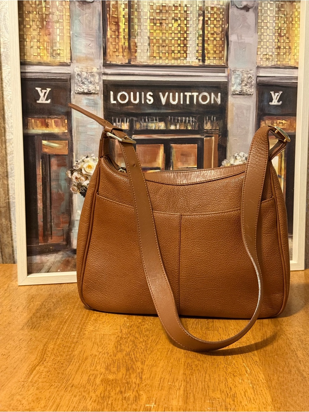 Burberry Cognac Brown Pebbled Leather Shoulder Bag